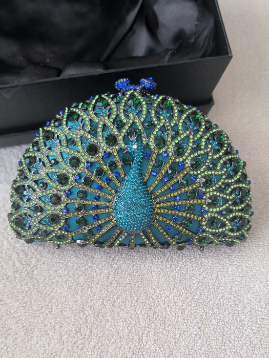 Natasha Couture Handbags - Natasha Couture Blue Peacock Crystal Rhinestone Evening Clutch Minaudière Bag